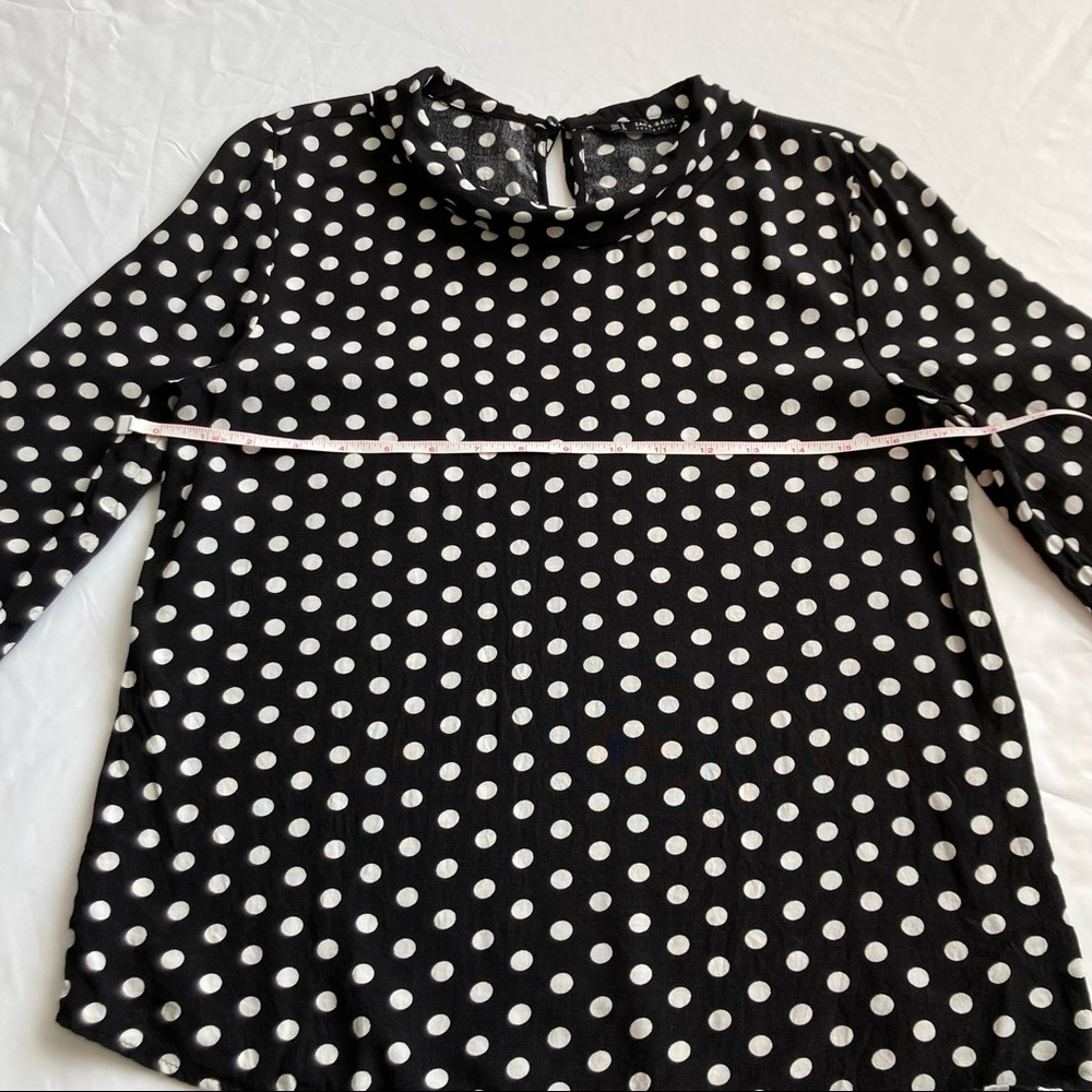 Zara Basic Collection Black with White Polka Dot Top ¾ Length Sleeves, Sz S - Picture 9 of 14